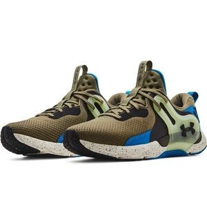 Under Armour HOVR Apex 3 Olive Blue Gym Shoes Men's Size 15  New 3024271-301